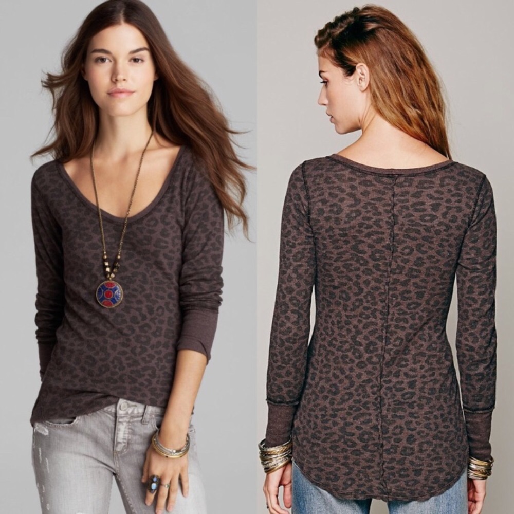 Free People Vintage Printed Leopard Thermal Top